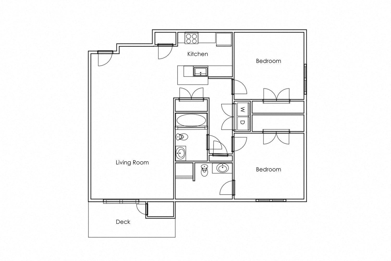 Floor plan for 2 beds, 2 baths, 1066 sqft